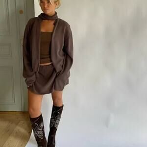 Djerf Avenue Knitted Mini Skirt Cocoa